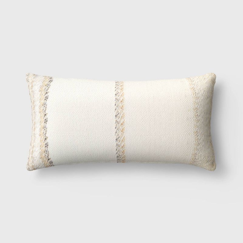 Bold Stripe Outdoor Lumbar Throw Pillow Neutrals  - Threshold™ | Target