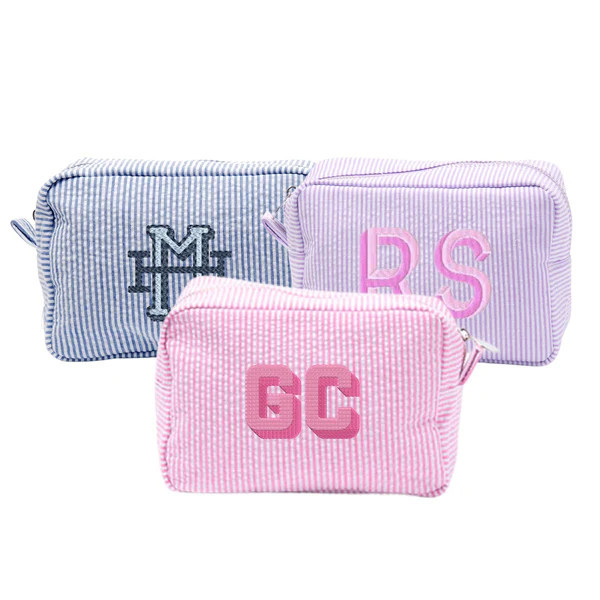 Embroidered Seersucker Pouch | Sprinkled With Pink