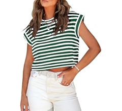 Tankaneo Womens Short Sleeve Cropped T-Shirts Summer Rolled Dolman Sleeve Crop Tops Casual Round ... | Amazon (US)
