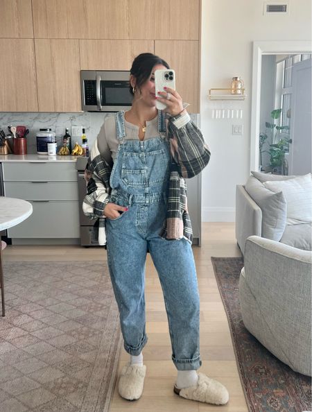 One of my favorite fall outfits for days when I don’t know what to wear 😂 These free people overalls are a must have, sooo comfy and truly flattering compared to other overalls (size down once, S). Paired this little long sleeve top from Aerie under it, just got this and it’s a great layering top (TTS, M). Trying to break in my new Sherpa Birkenstocks - did a size 38 and am typically a 7.5. 

#LTKfindsunder100 #LTKSeasonal #LTKU