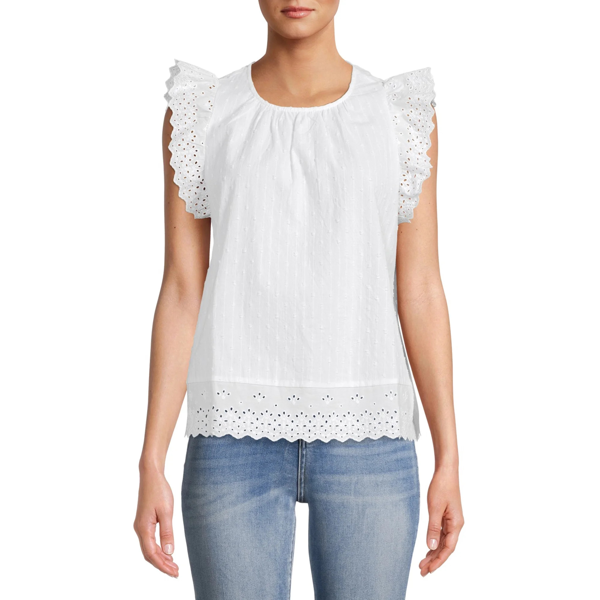 theGet Women's Flutter Sleeve Eyelet Trim Blouse | Walmart (US)