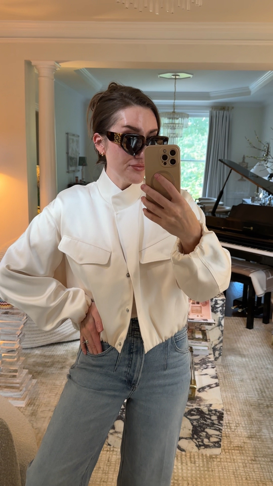 THE. JACKET. 🔥
Size up to look cooler.
I’m wearing a large. 
Jeans 27 (lots of stretch)
Tank medium
Dress medium
Skirt xs (runs large size down)

#LTKootd #LTKOver40