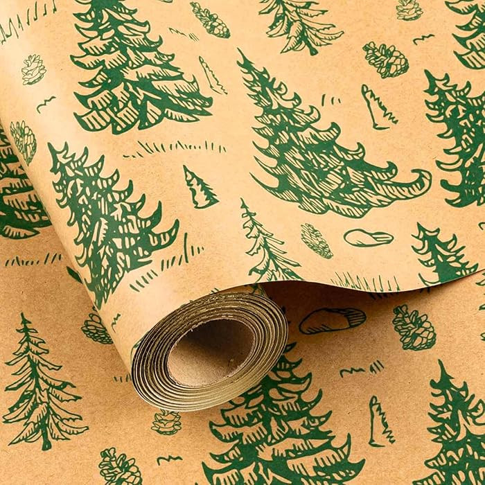 Homeral Christmas Tree Wrapping Paper Roll - 46.8sq.ft. (17in x 33ft) Brown Kraft Paper with Pain... | Amazon (US)