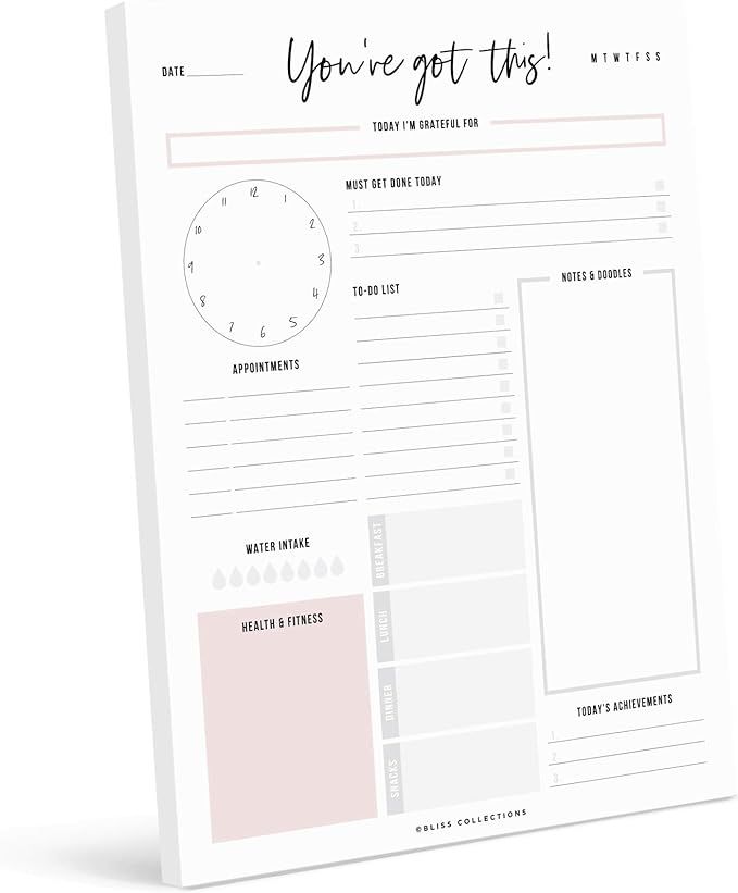 Bliss Collections Daily Planner Tear Off Pad, 50 Undated Sheets, Desk Notepad, Motivational Daily... | Amazon (US)