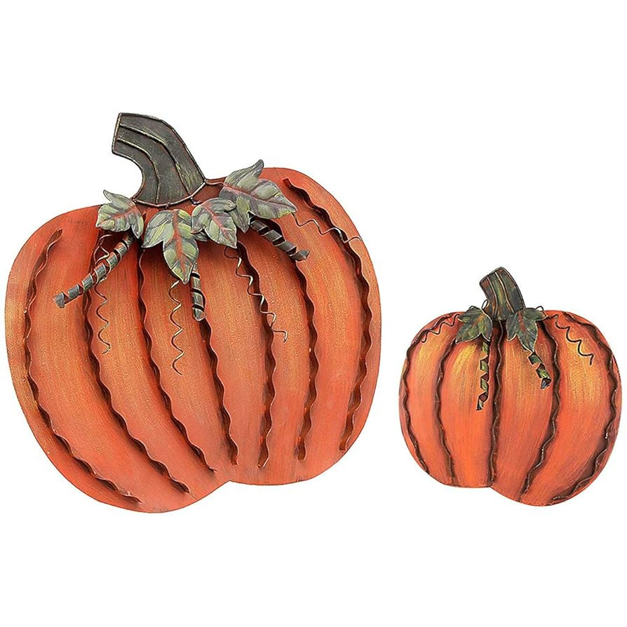 E-view Metal Flat Pumpkin Decor Free Standing Pumpkin Decoration for Home Yard Garden (Pumpkin Fa... | Amazon (US)