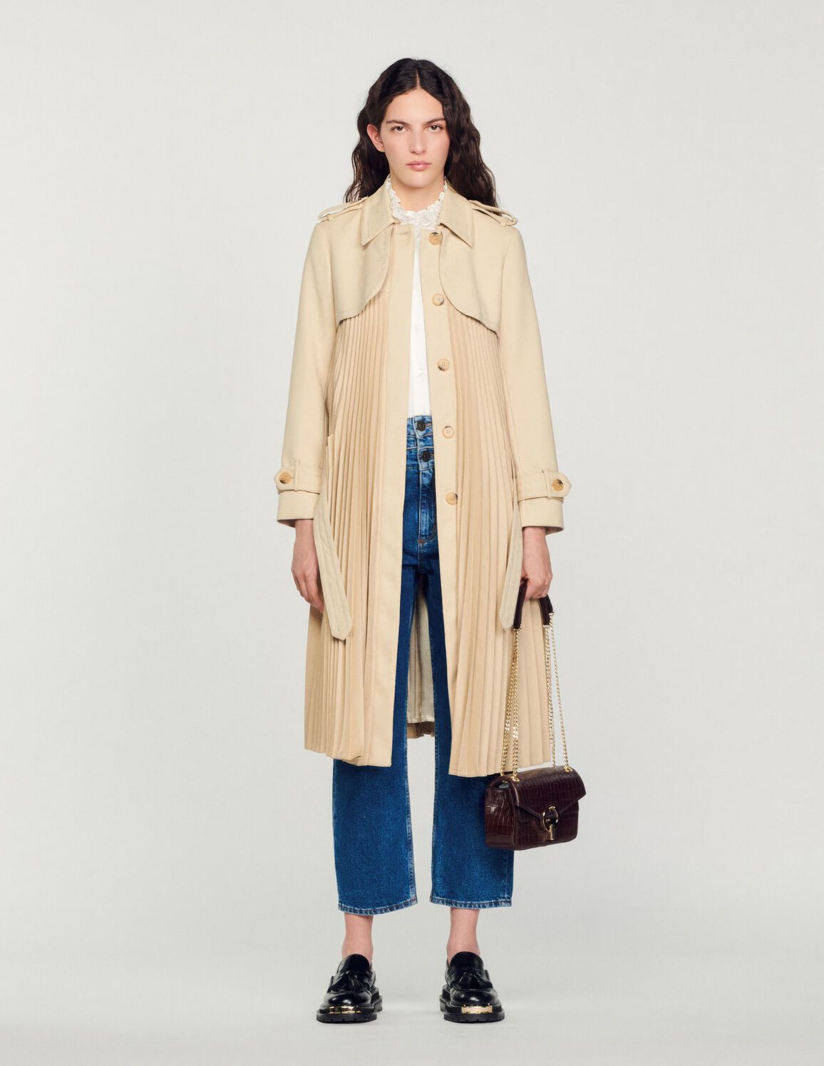 Pleated trench coat with belt | Sandro Paris (US)