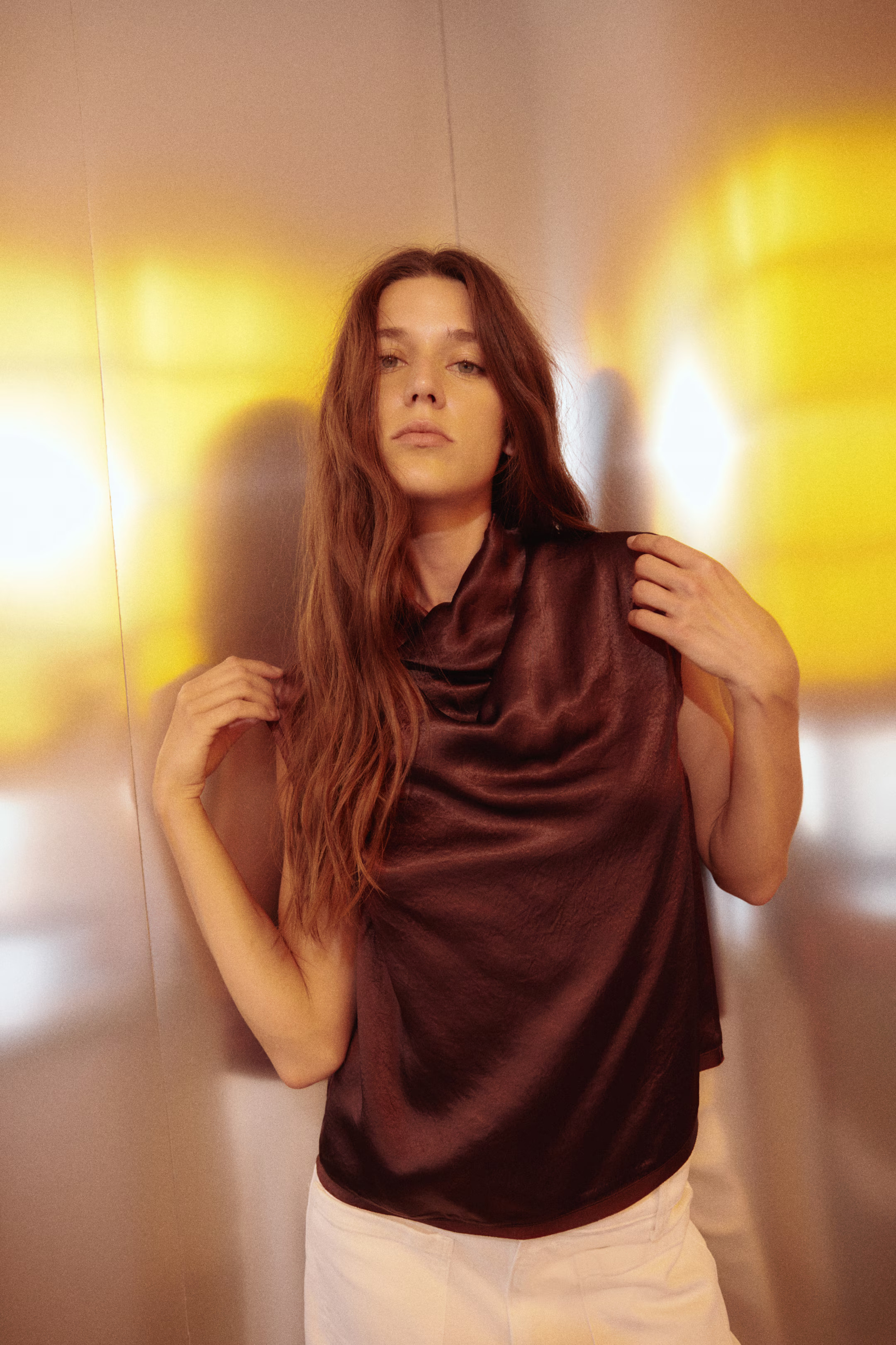 Cowl-Neck Satin Top - Burgundy - Ladies | H&M US | H&M (US + CA)