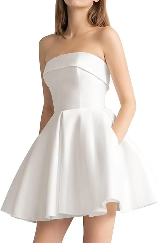 Strapless Short Prom Dress with Pockets Satin A Line Homecoming Dresses 2024 Formal Cocktail Even... | Amazon (US)