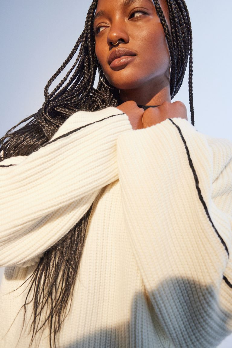 Wool-blend Sweater - Cream/black - Ladies | H&M US | H&M (US + CA)