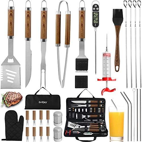 grilljoy 30PCS BBQ Grill Tools Set with Thermometer and Meat Injector. Extra Thick Stainless Stee... | Amazon (US)