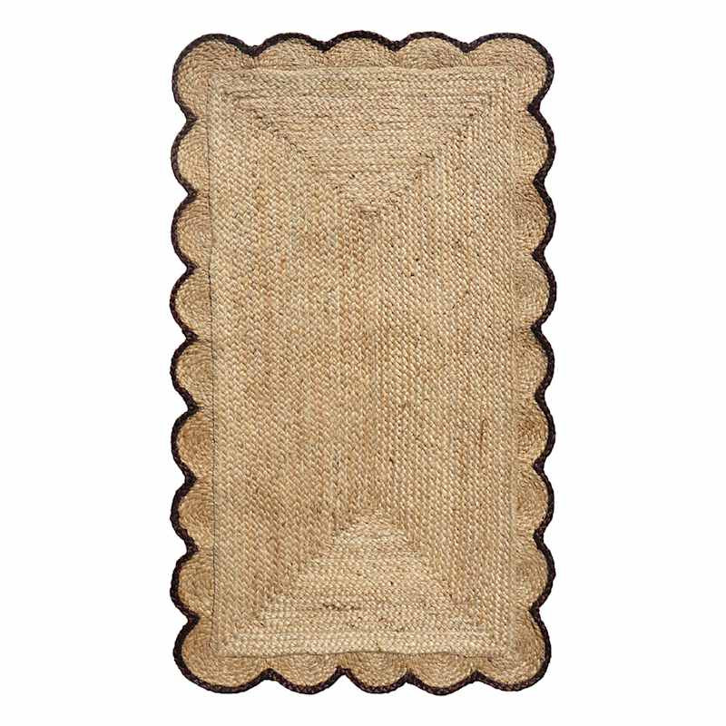 Brown Bordered Scalloped Braided Jute Accent Rug, 27x45 | At Home