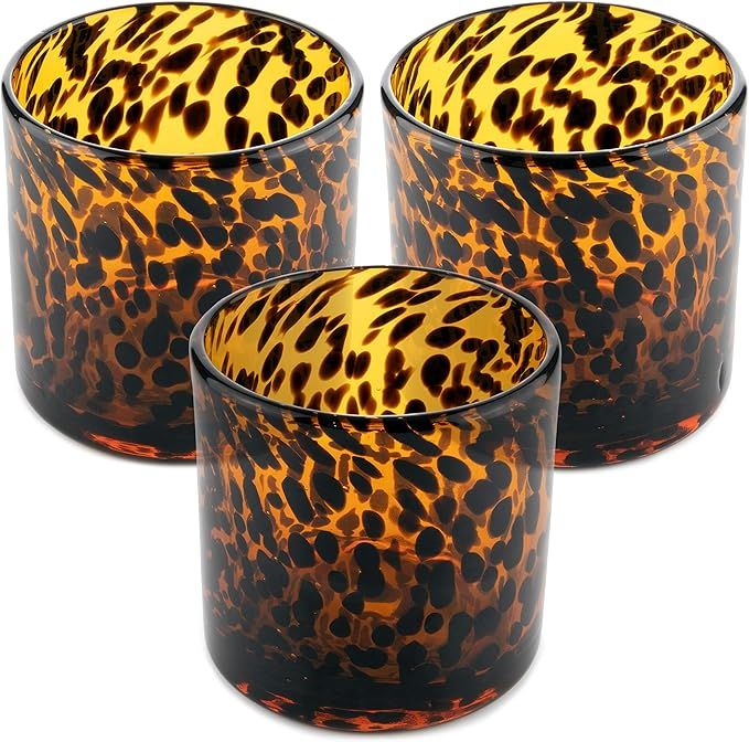 3 Piece Glass Votive Tea Light Candle Holders Brown Black Animal Print for Modern Home Decor Cent... | Amazon (US)