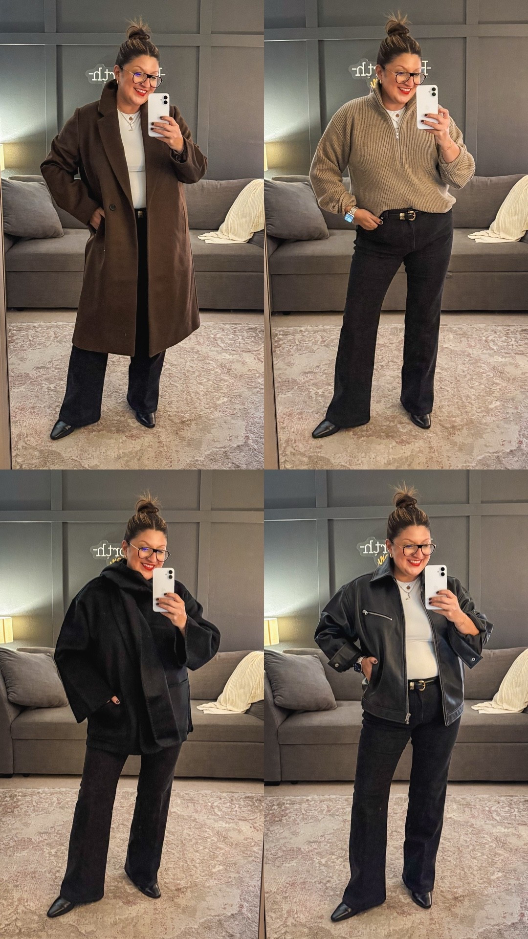 Quince fall layers styled over my favorite base outfit. Each piece comes in multiple color options with an XS-XL size run. My sizes are below.
• Australian Merino Wool Half Zip Sweater (L)
• 100 percent Leather Moto Jacket (XL)
• Wool Scarf Coat (XL)
• Single Breasted Italian Wool Coat (XL)
Linked below.
#QuincePartner  @onequince


#LTKSeasonal #LTKMidsize #LTKOver40