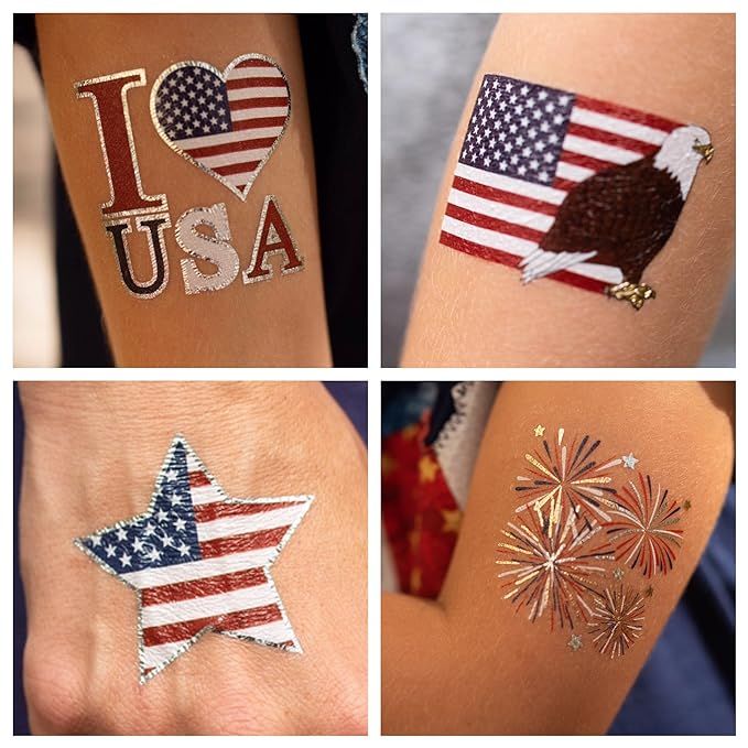 24 Patriotic Temporary Tattoos | 4th of July Party Supplies | USA Party Favors and Fourth of July... | Amazon (US)