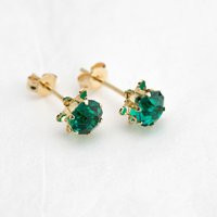 Vintage Green Glass Earrings Studs 14K Yellow Gold, Push Back | Etsy (US)