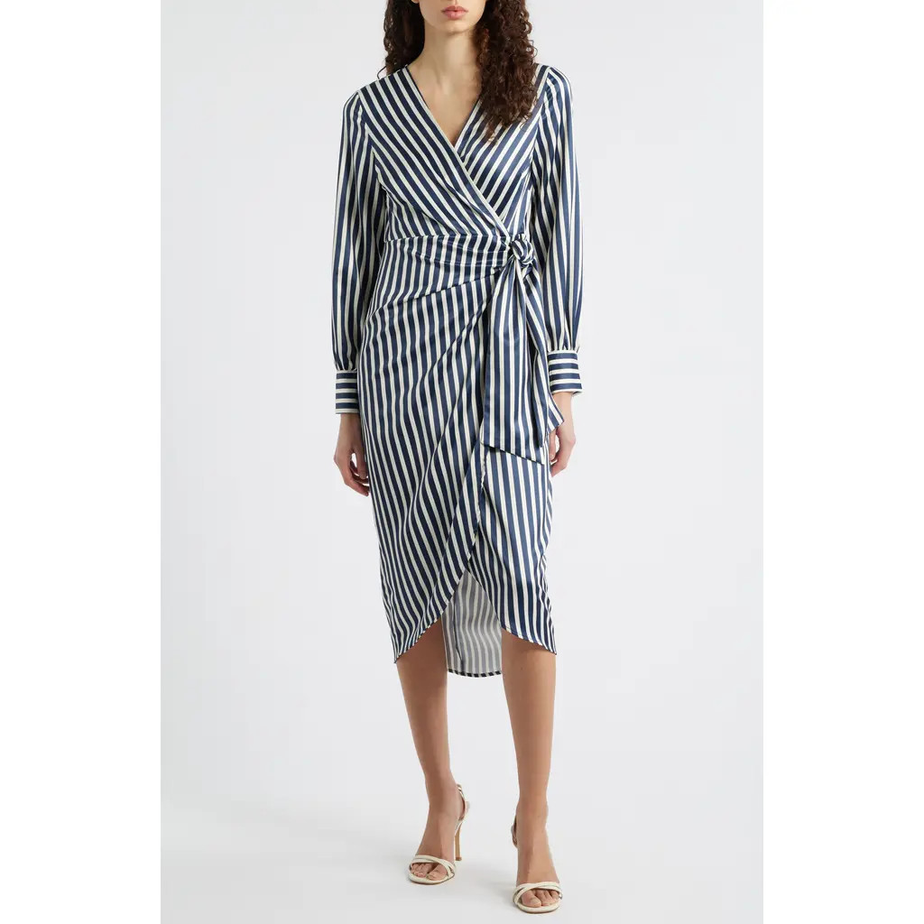 Sam Edelman Long Sleeve Stripe Wrap Dress in Navy at Nordstrom, Size 2 | Nordstrom