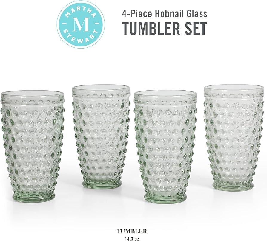 MARTHA STEWART Chauncey 4-Pack 14.3 oz Hobnail Handmade Glass Tumbler - Green | Amazon (US)