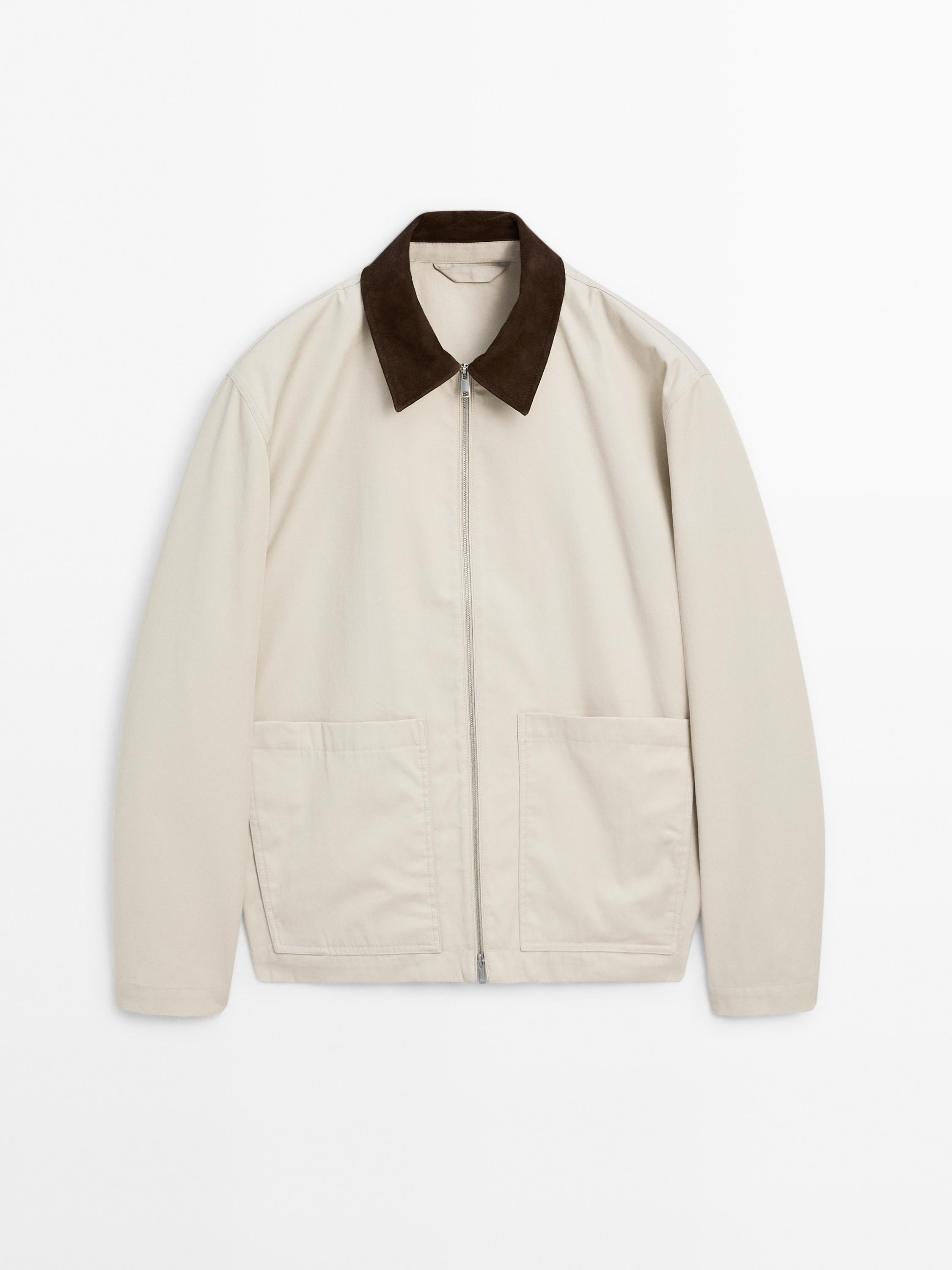 Suede leather jacket with collar detail | Massimo Dutti UK