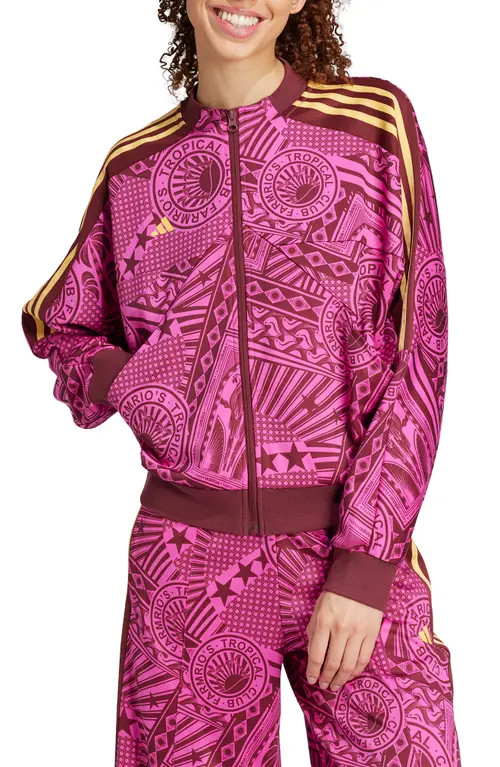 adidas x FARM Rio Oasis Night Track Jacket in Lucid Fuchsia/Shadow Red at Nordstrom, Size Medium | Nordstrom