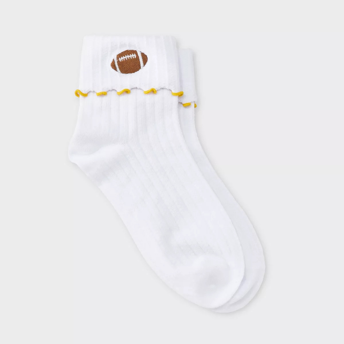 Women's Game Day Embroidered Football Pointelle Bobby Socks with Lettuce Edge Cuff - Wild Fable... | Target