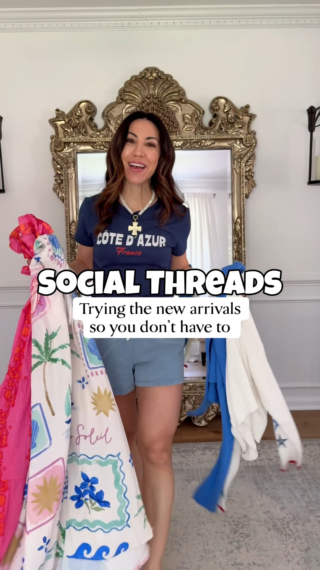 This might be one of the cutest new arrivals drops from @socialthreads. Summer sweaters, graphics, summer dressss and bottoms to go with everything. I’m smitten girls. Spring outfits here that you can turn right into summer outfits! 

Jewelry code HOUSEOFLEO20. Eyelet top xs. Sweaters small. Graphic T-shirt, small. Strapless dress small. Pink maxi dress XS. Denim shorts 26. Jeans 25. Blue short shorts small. Gauze pants small. Sandals TTS. 

#LTKOver40 #LTKPetite