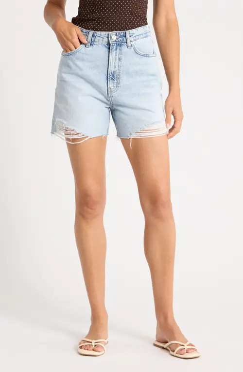 Reformation Saige High Waist Raw Hem Denim Cutoff Shorts in Dory at Nordstrom, Size 32 | Nordstrom