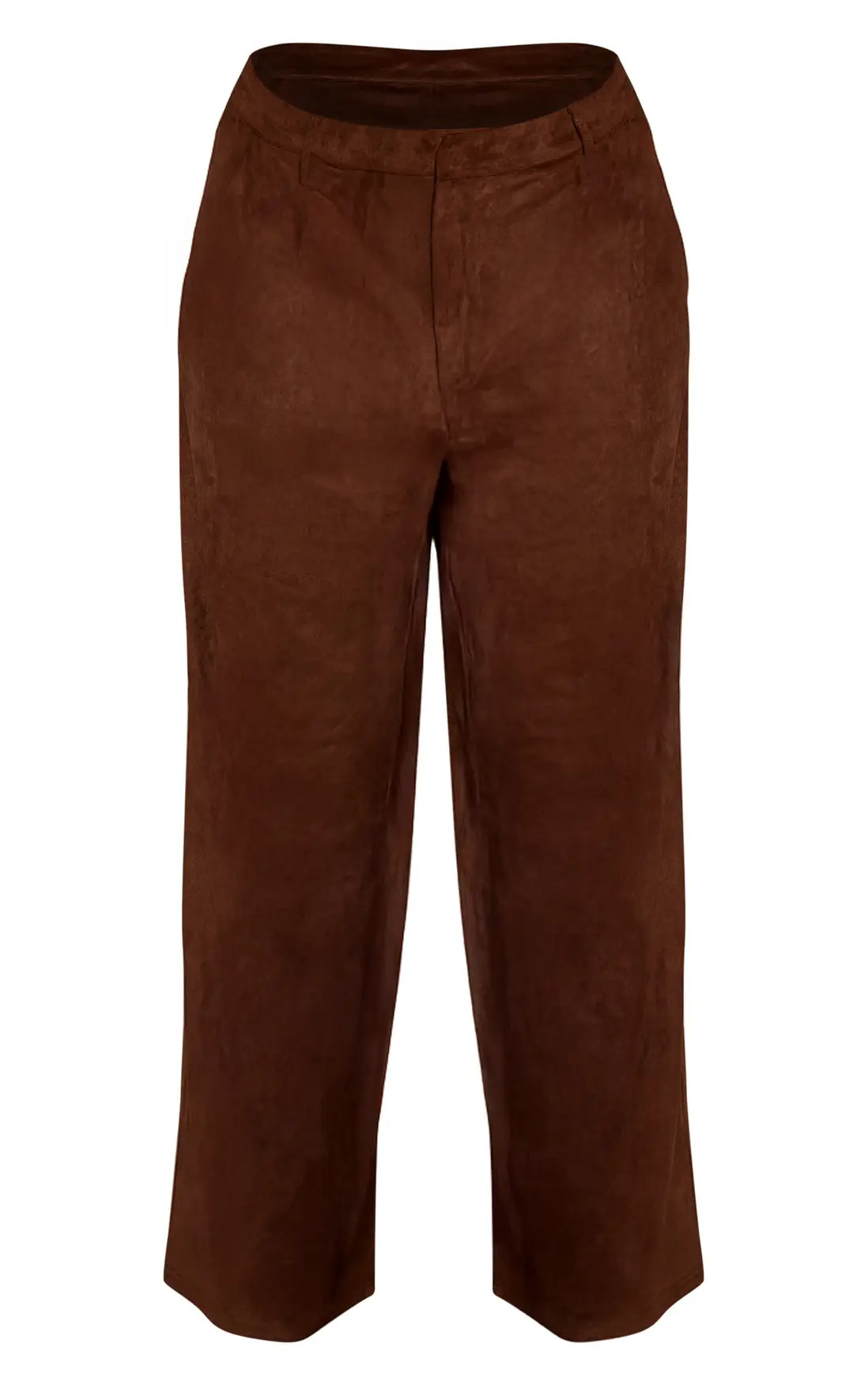 Trousers | Plus Brown Faux Suede Tailored Trousers | PrettyLittleThing | PrettyLittleThing US