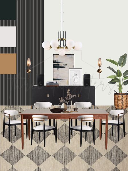 modern dining room with a smidge of
Boho —


globe chandelier, slat wall, chic design, chic dining room, black interior, modern black, luxury home, modern dining

#LTKStyleTip #LTKHome