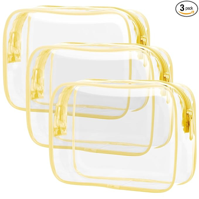 Clear Toiletry Bag - 3 Pack TSA Approved Toiletry Bag Quart Size Bag, Travel Makeup Cosmetic Bag ... | Amazon (US)