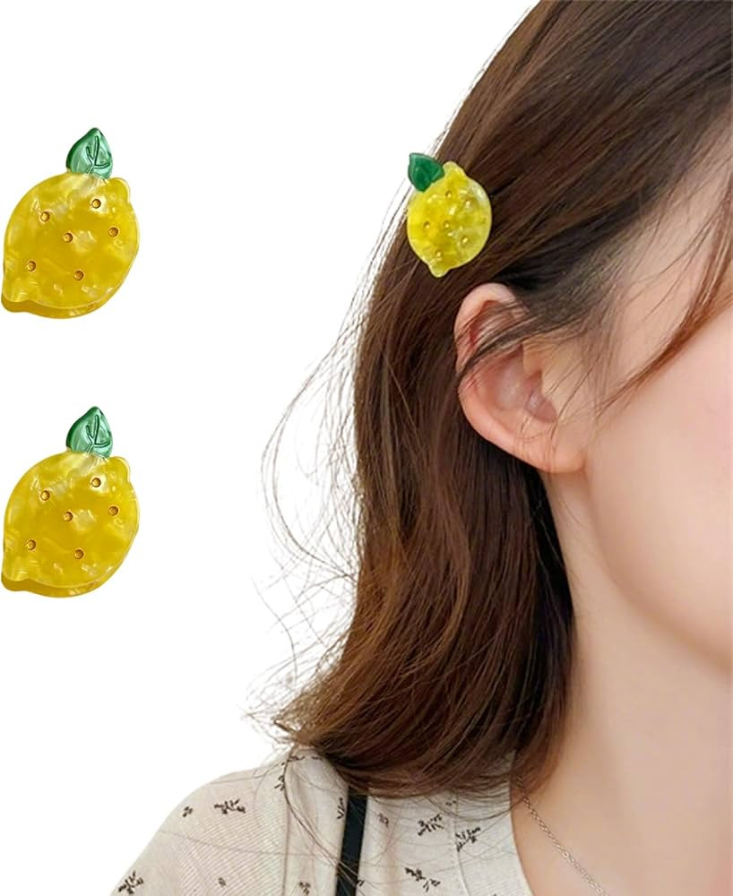 2 Pcs Small Hair Claw Clips,Hair Clips for Thin Hair Styling,Mini Cute Acetate Stylish Lemon Hair... | Amazon (US)