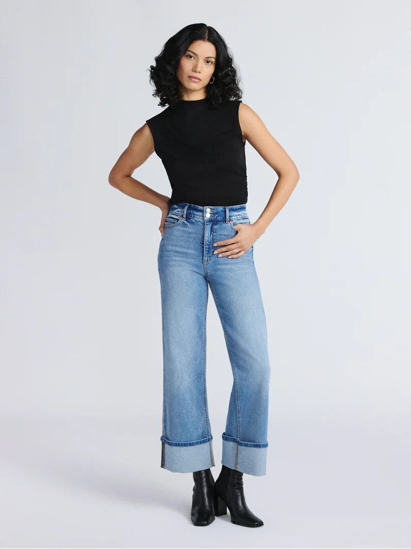 Sofia by Sofia Vergara Women's and Women's Plus Margot Wide Crop Super High Rise Jeans, 27" Insea... | Walmart (US)