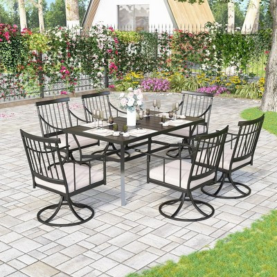 Captiva Designs 7pc Outdoor Patio Slat-top Rectangle Dining Steel Table & Cushioned Swivel Chairs | Target