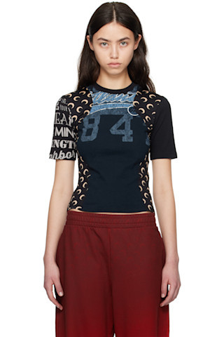 Marine Serre - Black Regenerated Graphic Baby Fit T-shirt | SSENSE