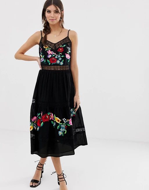 ASOS DESIGN cami trapeze embroidered midi dress | ASOS US