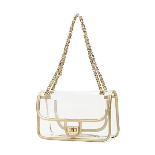 LAM GALLERY Womens PVC Clear Purse Handbag with Chain Stadium Approved Clear Bag See Through Bag for Working and Concert (Gold Gold Large) | Amazon (US)