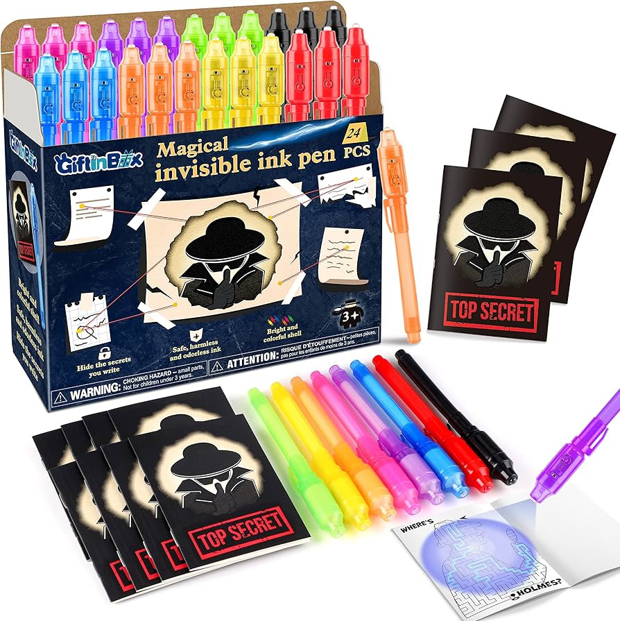 GIFTINBOX Invisible Ink Pens with UV light for Kids, Spy Pen Party Favors for Kids 8-12, 24Pack I... | Amazon (US)