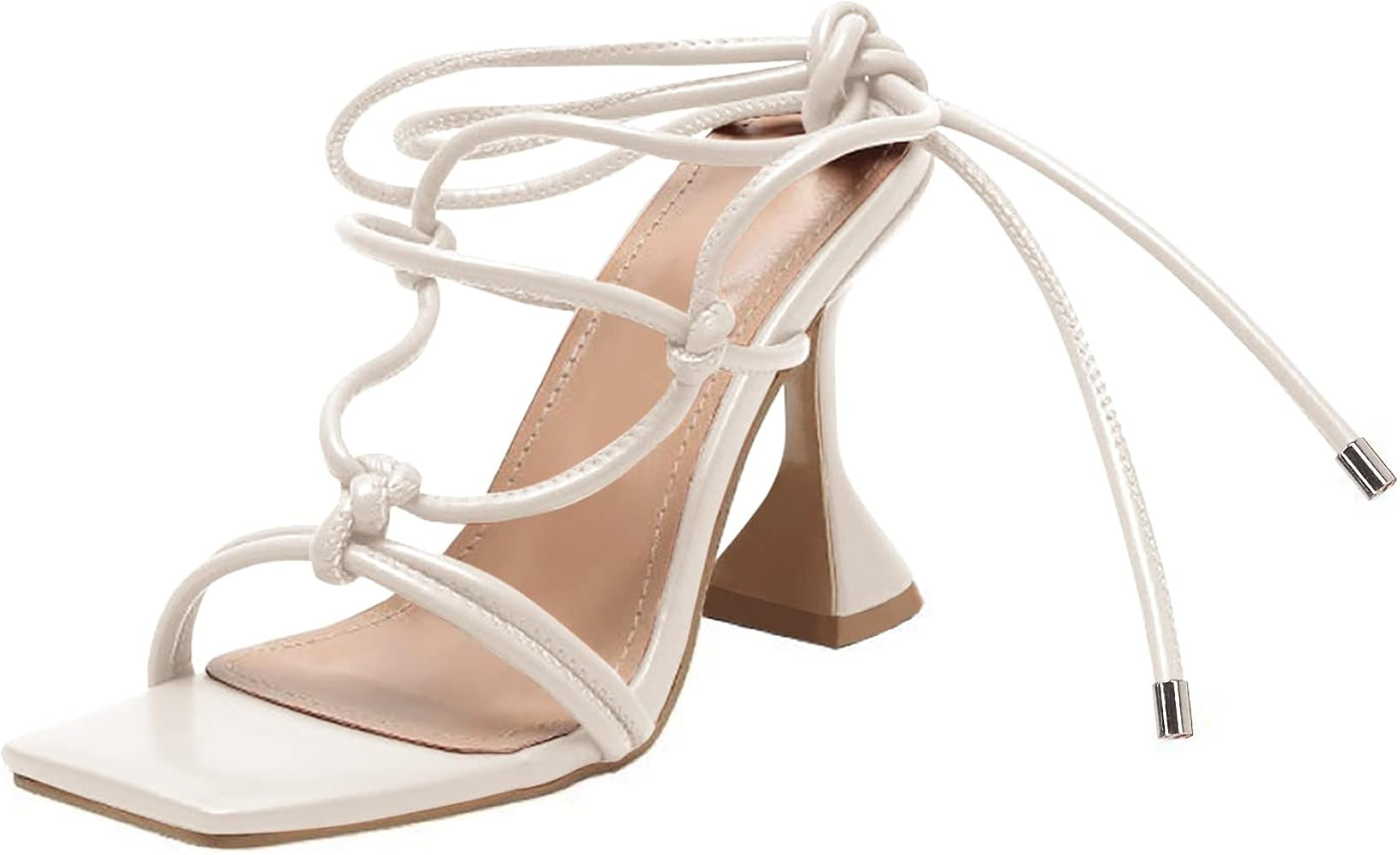 Coutgo Women's Lace Up Heeled Sandals Square Open Toe Pumps Strappy Stiletto Heel Dress Party Sum... | Amazon (US)