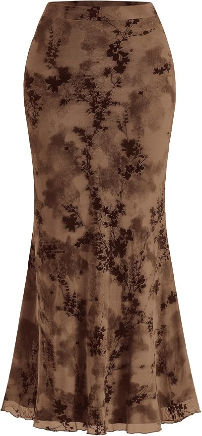 BTFBM Womens Floral Mesh Maxi Skirts | High Waisted Mermaid Skirt,With Lining,Elegant for Wedding... | Amazon (US)