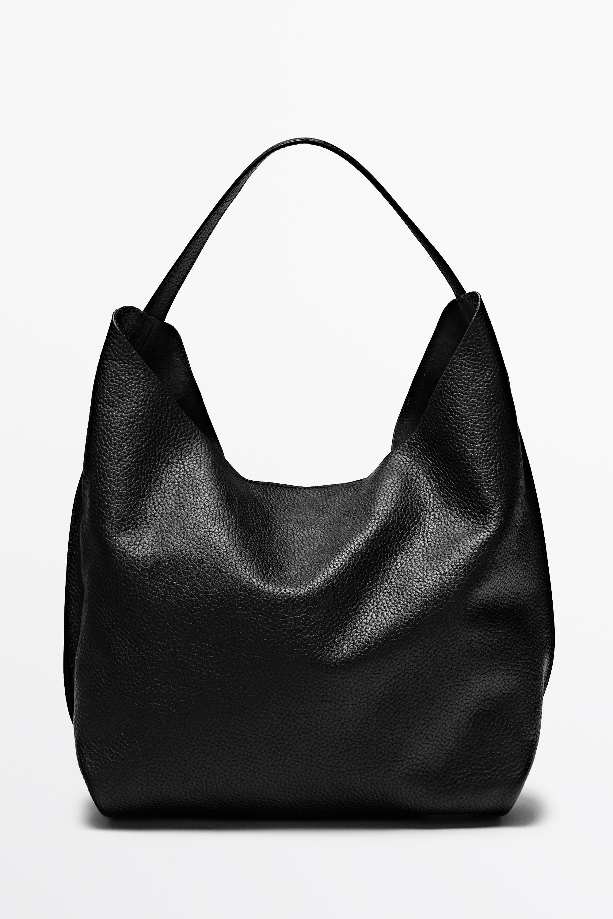 Medium nappa leather shoulder bag | Massimo Dutti UK