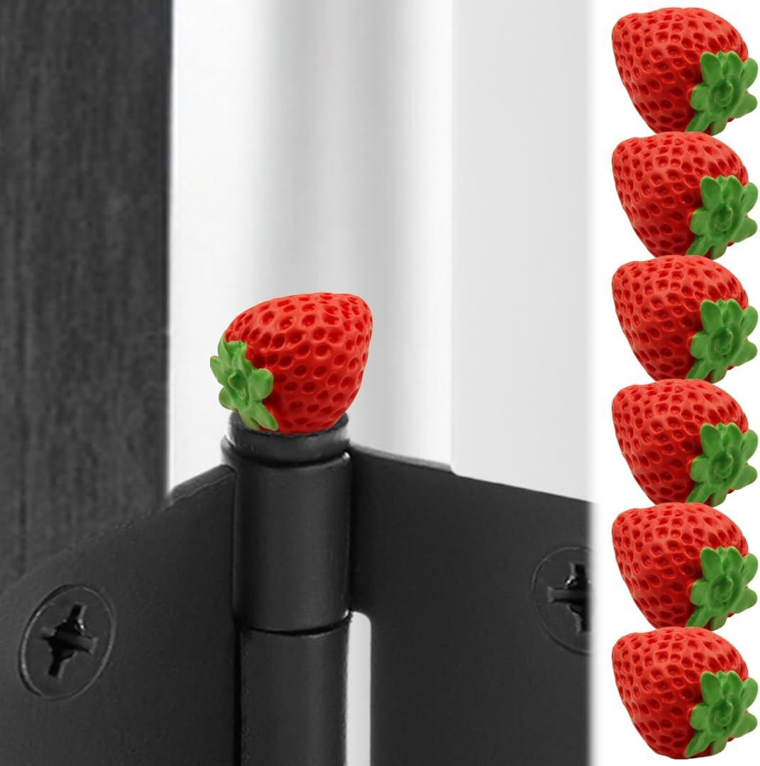 Hinge Head Strawberry Set of 6 - Magnetic Hinge Heads Decorative Topper - Whimsical Door Hinge Head Home Decoration | Amazon (US)