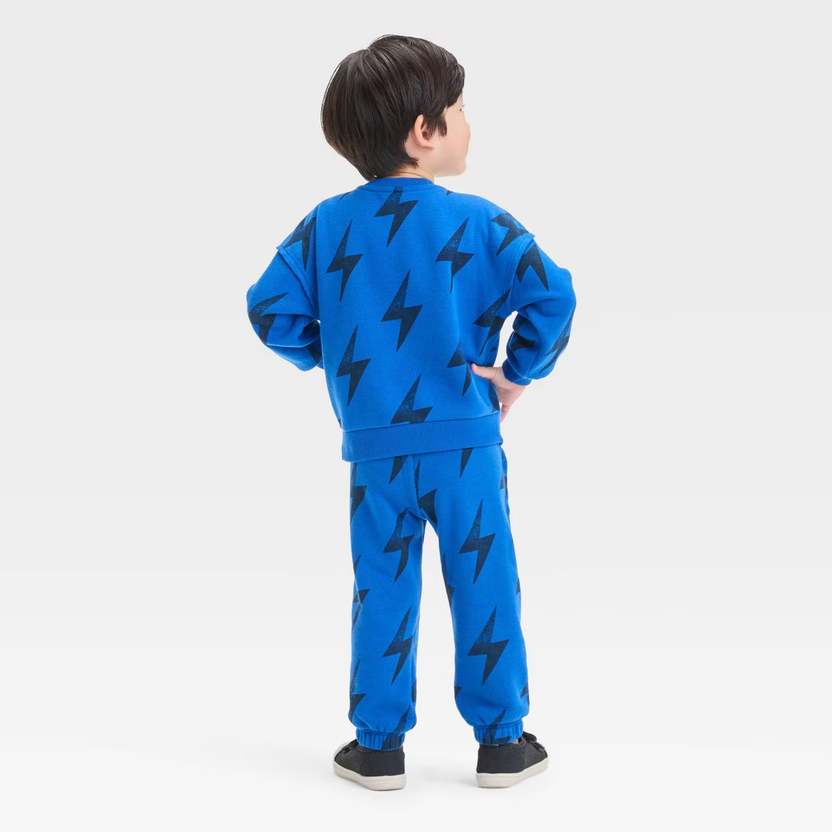 Grayson Mini Toddler Boys' Lightening Bolt Fleece Crewneck and Jogger Pants Set- Blue 12M | Target