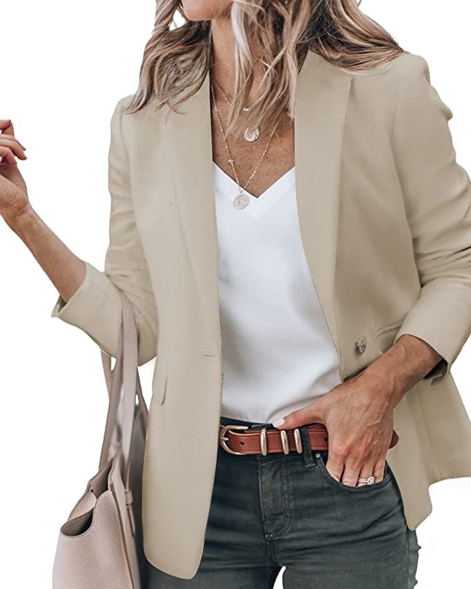 Newffr Women's Casual Blazer Long Sleeve Open Front Work Office Jacket with Pockets | Amazon (US)