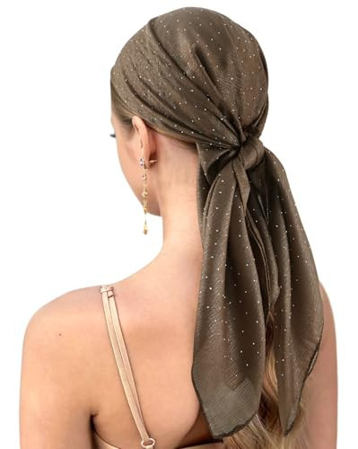 GERINLY Country Head Scarf Sparkle, Brown Scarf Tops Street Style, Music Festival Bandanas Neck Wrap (Brown) | Amazon (US)
