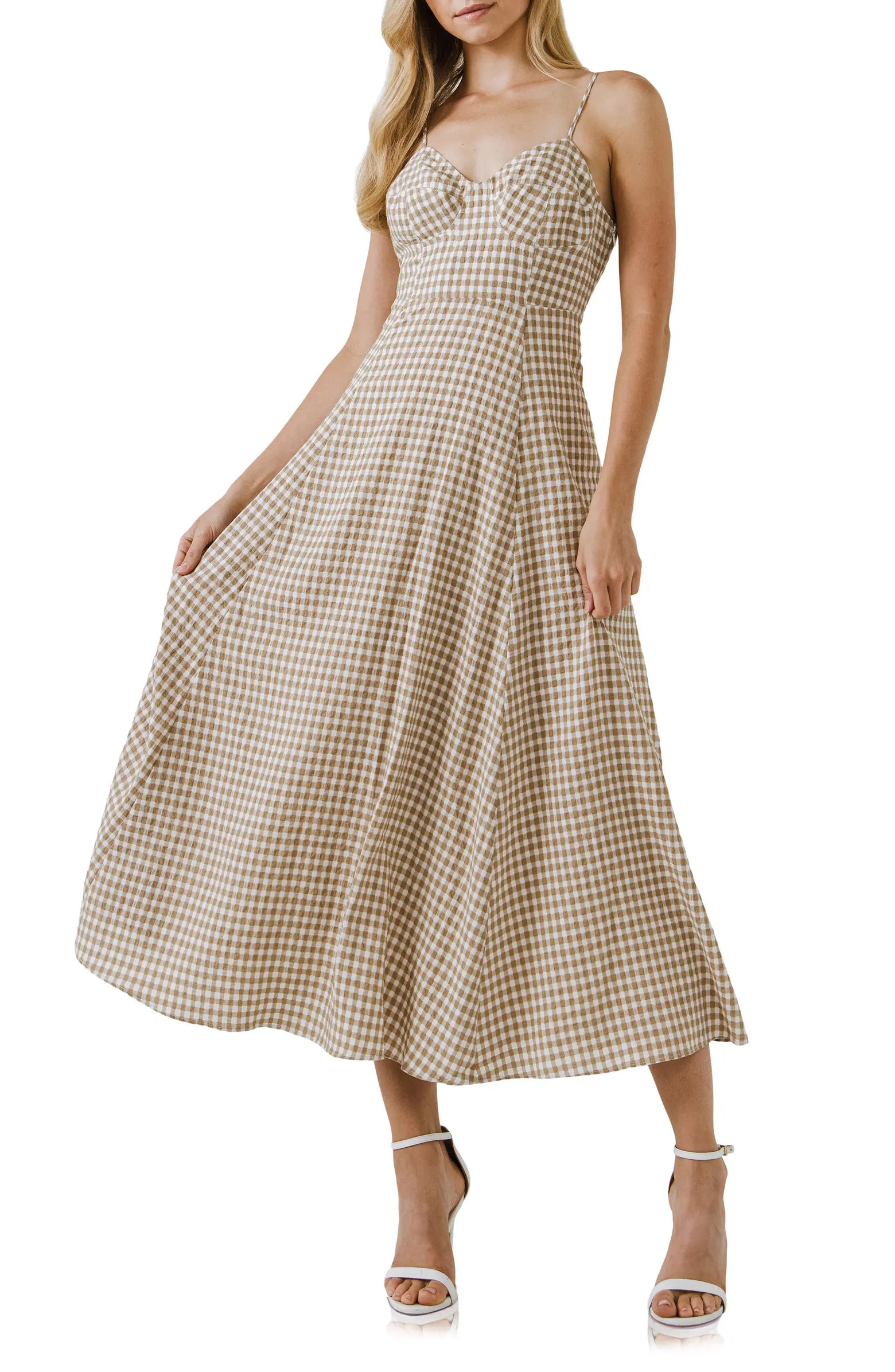 English Factory Gingham Corset Midi Dress | Nordstrom | Nordstrom