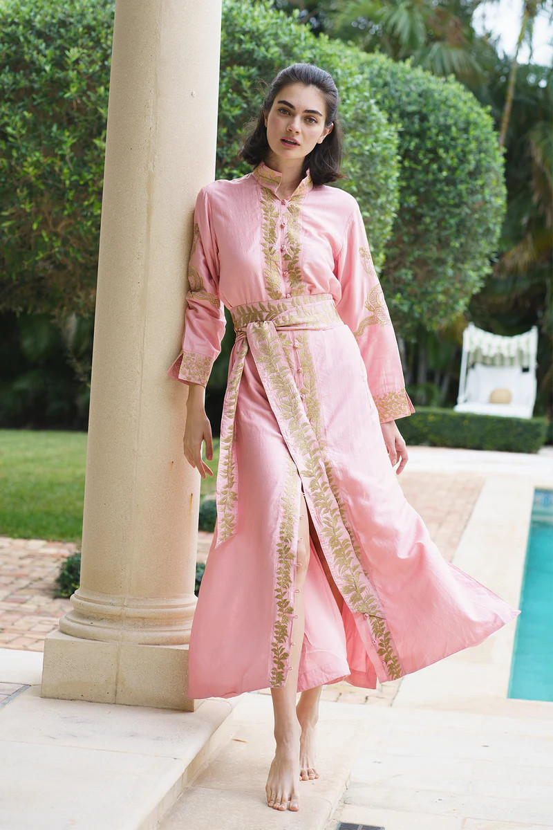 Meg Braff x SUE SARTOR Marrakech Kaftan | Pink Peach Hand-Loom Silk/An | SUE SARTOR