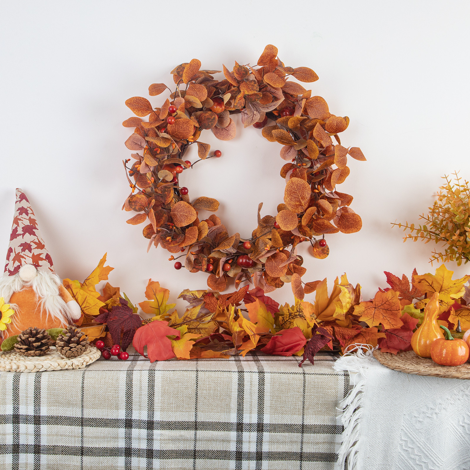 18 inch Fall Wreaths for Front Door, Fall Decor Artificial Wreath Eucalyptus Leaves Modern Farmho... | Walmart (US)