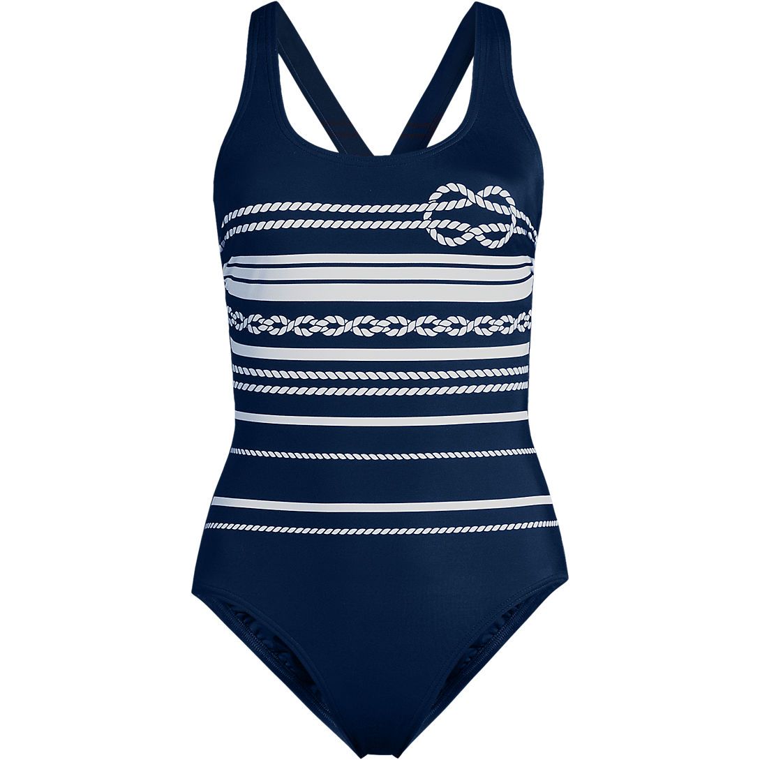 Women's Chlorine Resistant X-Back High Leg Soft Cup Tugless Sporty One Piece Swimsuit | Lands' End (US)