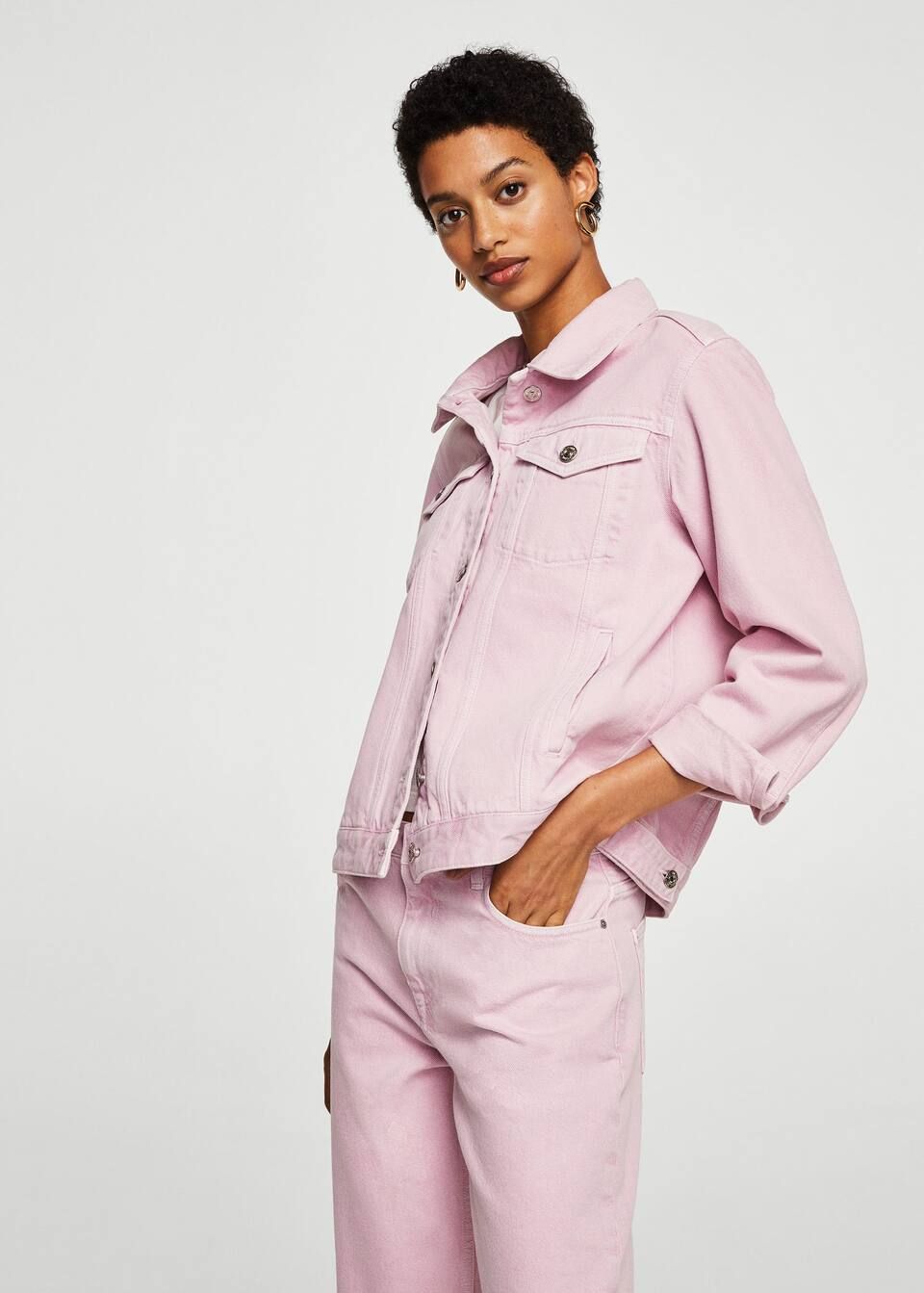 Pocketed pink denim jacket - Women | MANGO (US)