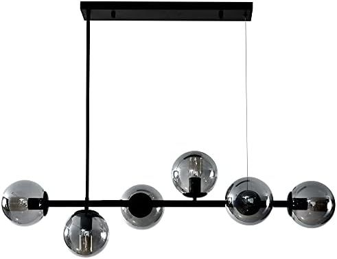 Oridentowisp Modern 6 Light Chandelier Light Fixture,Mid-Century Black with Smoke Glass Globes DN... | Amazon (US)