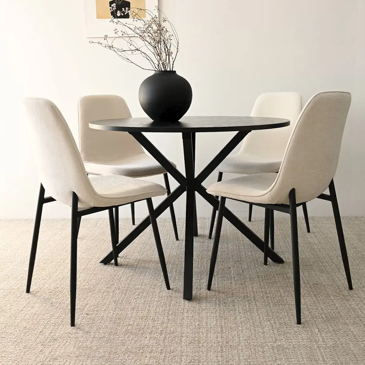 Oliver & Oslo 39" Black Round Dining Table Set for 4 (5-Piece) | Pop Maison